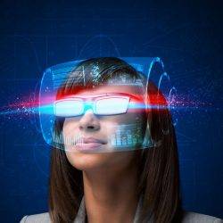 A woman in a pair of smart glasses