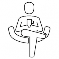Icon of person sitting cross legged with cup of coffee to illustrate wellbeing
