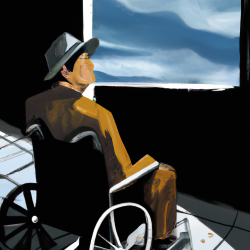 A painting of a man in a wheelchair looking out of the window, to illustrate the problem of the disability pay gap 