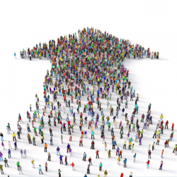 The cover image of the report into UK employment, consisting of a large arrow made up of numerous people