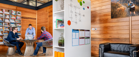 Logovisual feature-packed mobile walls designed to divide and connect